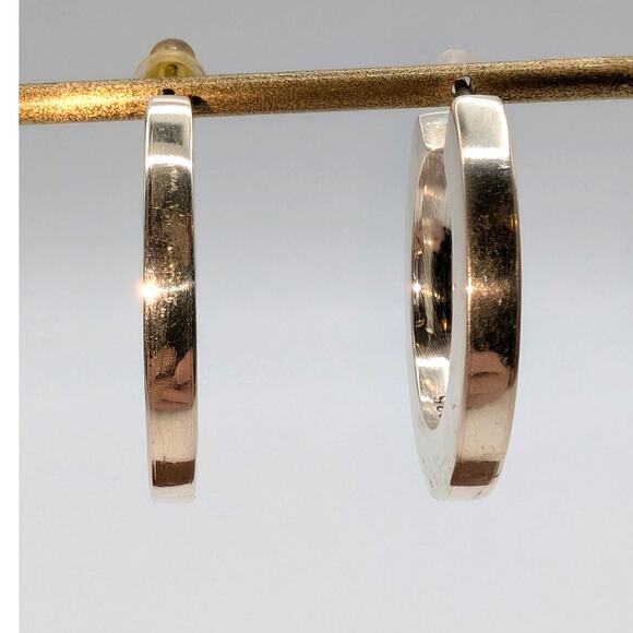 Solid 925 Sterling Silver Etched Design Hoop Earrings - Picture 3 of 6
